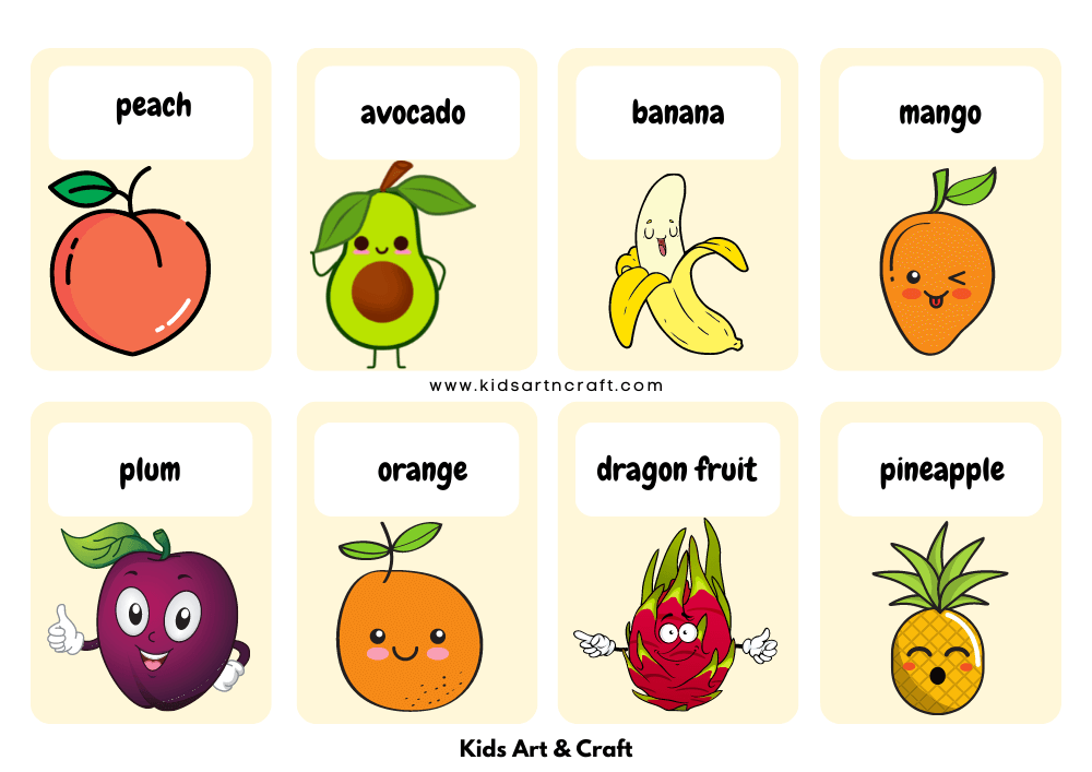 Fruit Name Flashcards For Preschoolers
