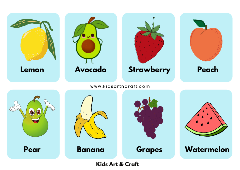 Fruits Name Flashcards for Kindergarten- 1