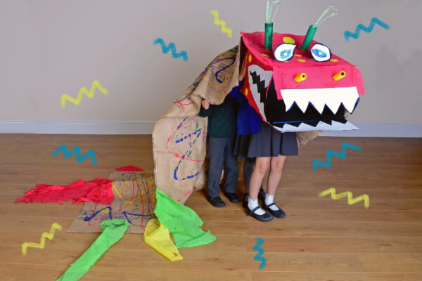 Make A Giant Cardboard Dragon Costume Craft Chinese New Year