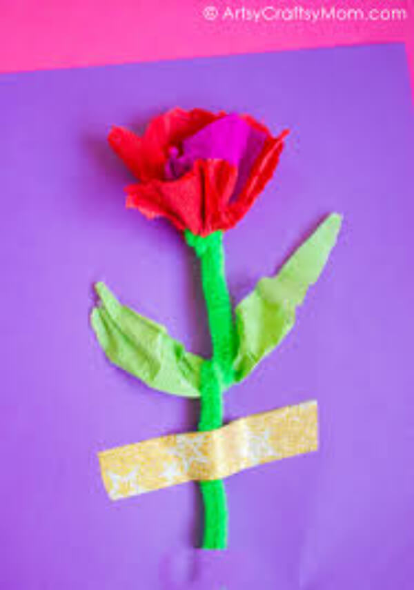 Handmade Crepe Paper Flower Cards Craft Idea For Preschoolers