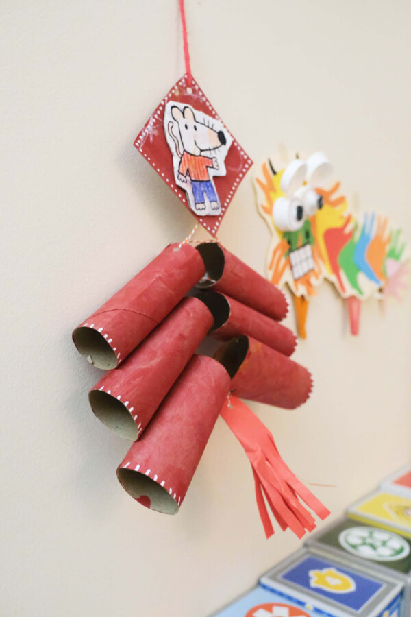 Chinese New Year Cardboard Crafts for Kids Handmade Firecracker Craft With Cardboard For Chinese New Year