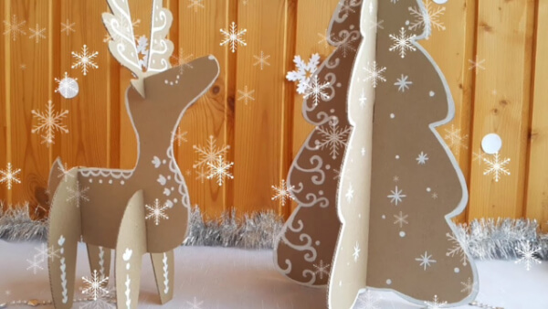 Easy Craft Idea For Christmas Tree and Deer with cardboard. Festival Cardboard Craft