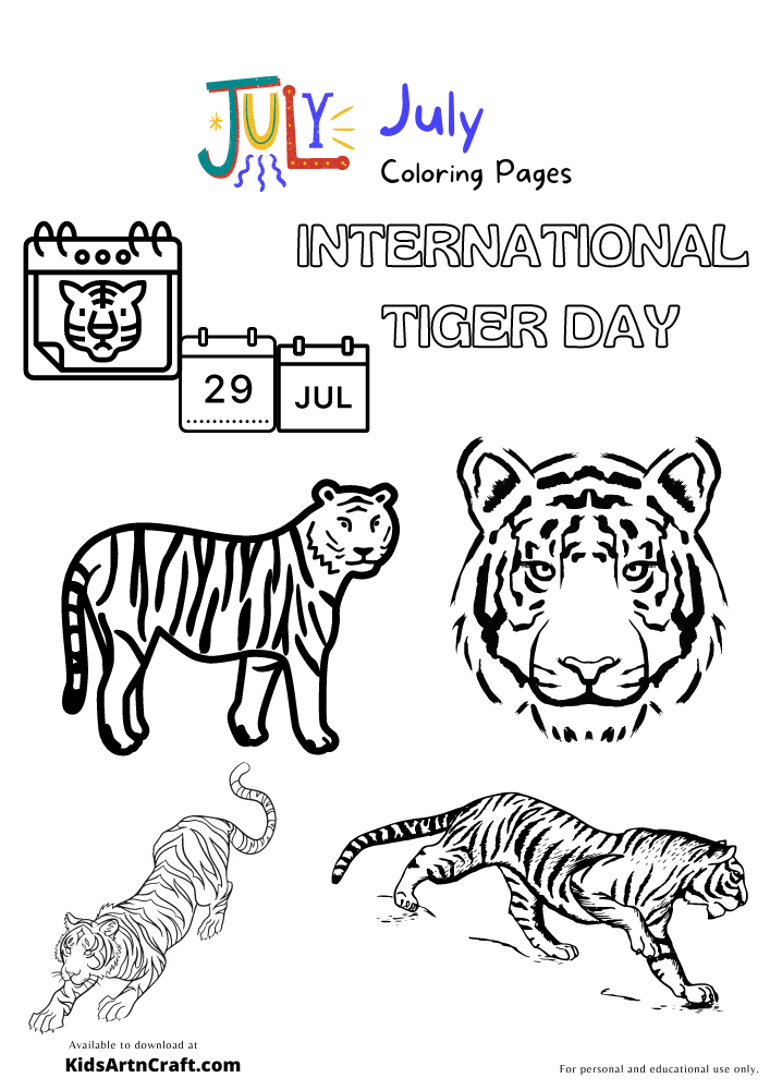 International Tiger Day Coloring Pages For Kids – Free Printables