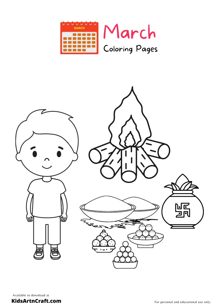 Holika Dahan Coloring Pages For Kids – Free Printables
