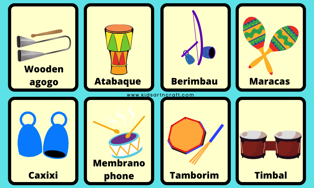 Musical Instruments Flashcards Free Printable Worksheet Kids Art
