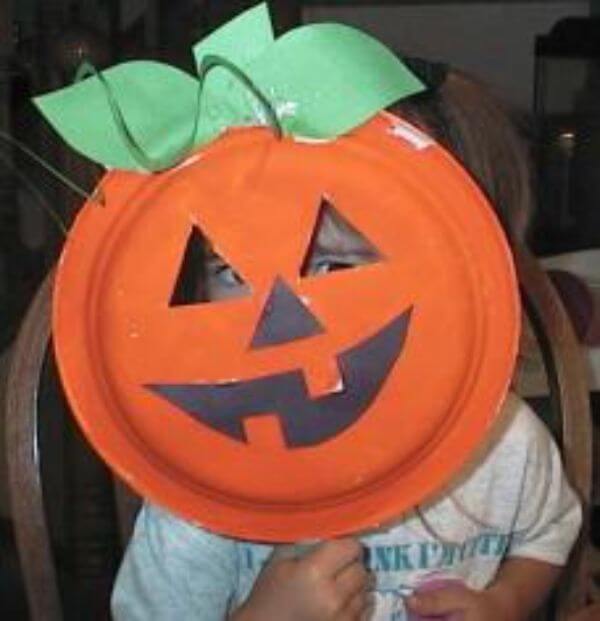 Pumpkin Paper Plate Face Mask Craft Idea For KIds