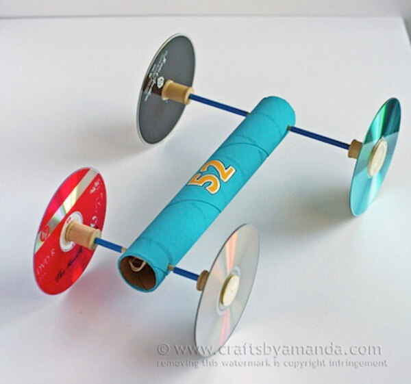 Recycled Cd Ride: Make A Rubber Band Car Crafts For Kids