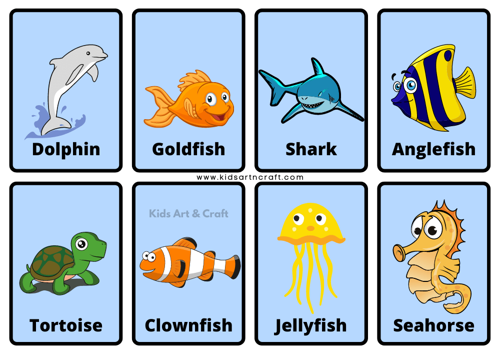Sea Animal Flashcards - Free Printables - Kids Art & Craft