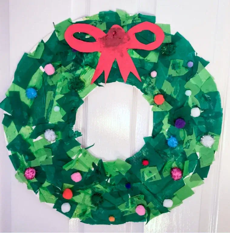 Simple Tissue Paper & Pom Pom Wreaths For Kids