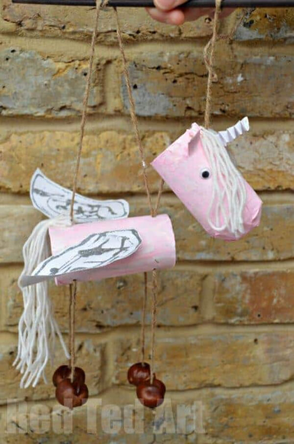 Unicorn Marionette Craft Idea Using Toilet Paper Roll