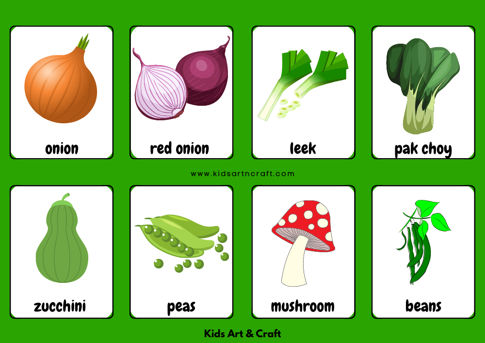Vegetable Name Flashcards For Kids