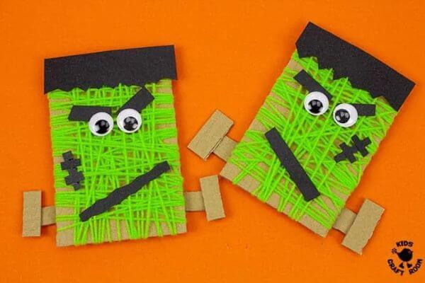 Yarn Wrapped Frankenstein Craft With Cardboard