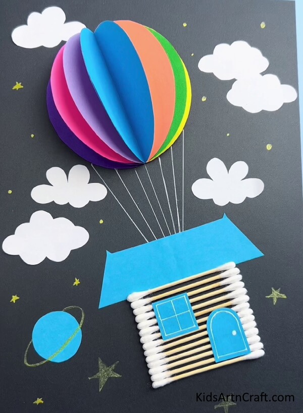 3D Hot Air Balloon Colorful Paper Craft Using Cotton Swab 