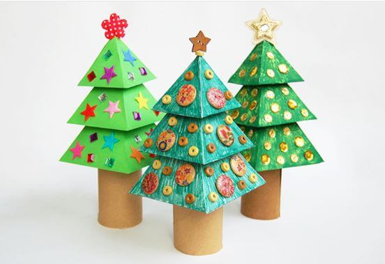 How To Make 3D Christmas Tree Craft Ideas Out Of Paper & Recycled Toilet Paper Roll