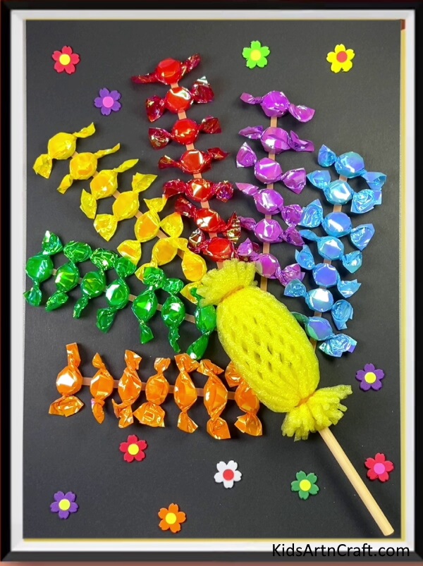 Candy Flower Art & Craft Using Stick & Plastic Foam Candy Art & Craft Ideas For Kids 