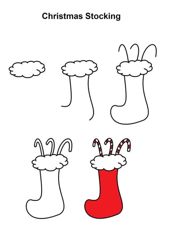 Christmas Stocking Drawing Step By Step Ideas With Candy Canes