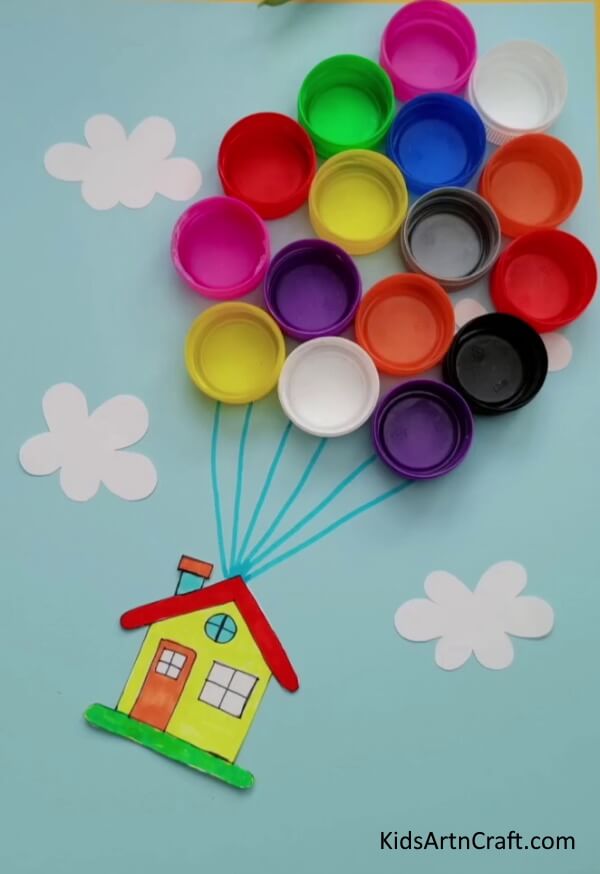 Hot Air Balloon House Craft with Plastic Bottle Cap