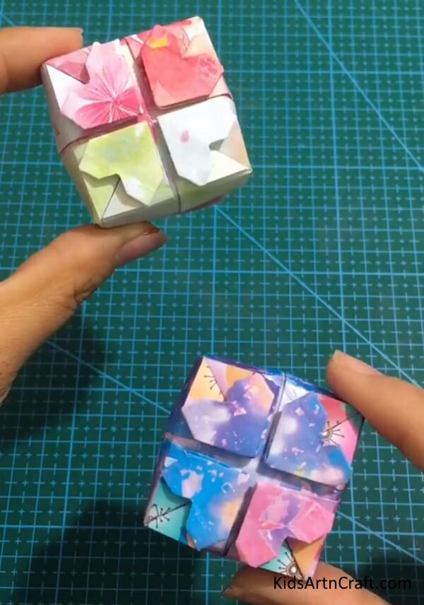 Paper Cube With Heart Design Origami Art & Craft