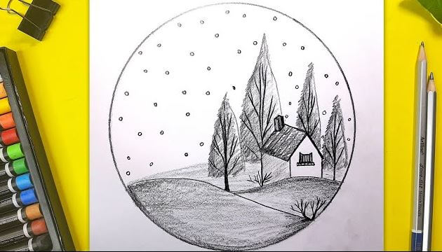 Attractive Pencil Sketch Landscape Scenery Drawing Ideas For Kids