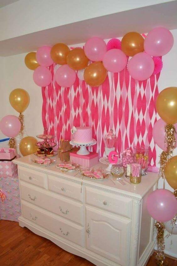 Balloon & Crepe Paper Backdrop Decoration Craft Ideas At Pink Party Theme