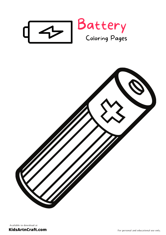 Battery Coloring Pages For Kids - Free Printable