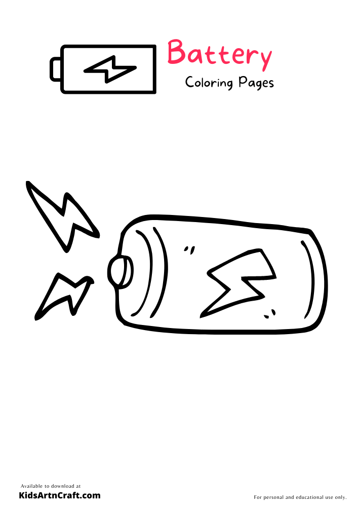 Battery Coloring Pages For Kids - Free Printable - Kids Art & Craft