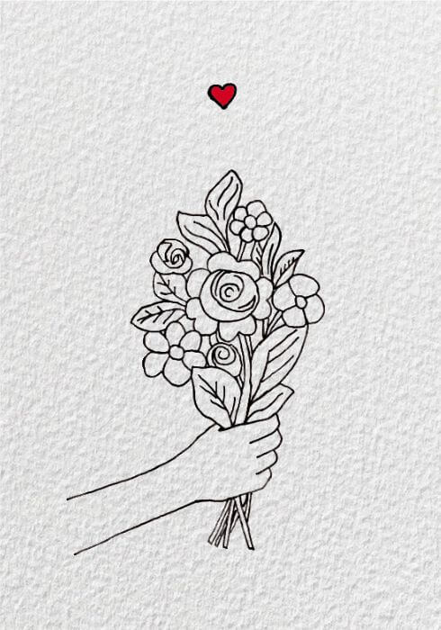 Beautiful Floral Bouquet Drawing Idea