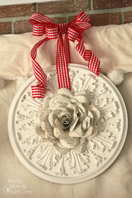Beautiful Newspaper Rose Wreath Craft Idea Using Book Page