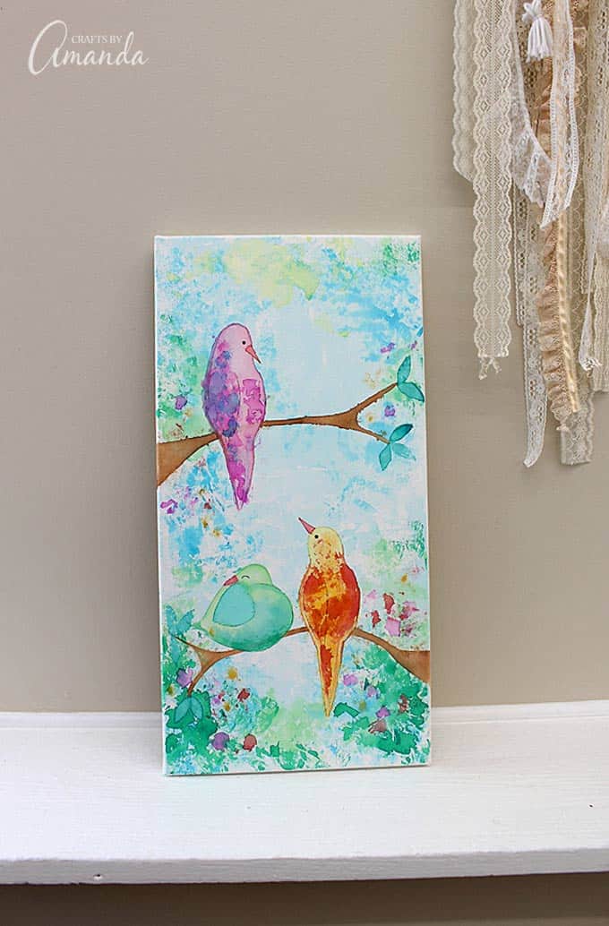 Bird Painting On Canvas With Tissue Paper