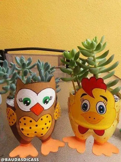 Recycled Plastic Bottle Planters Craft Project Idea In Animal Shape For Kids