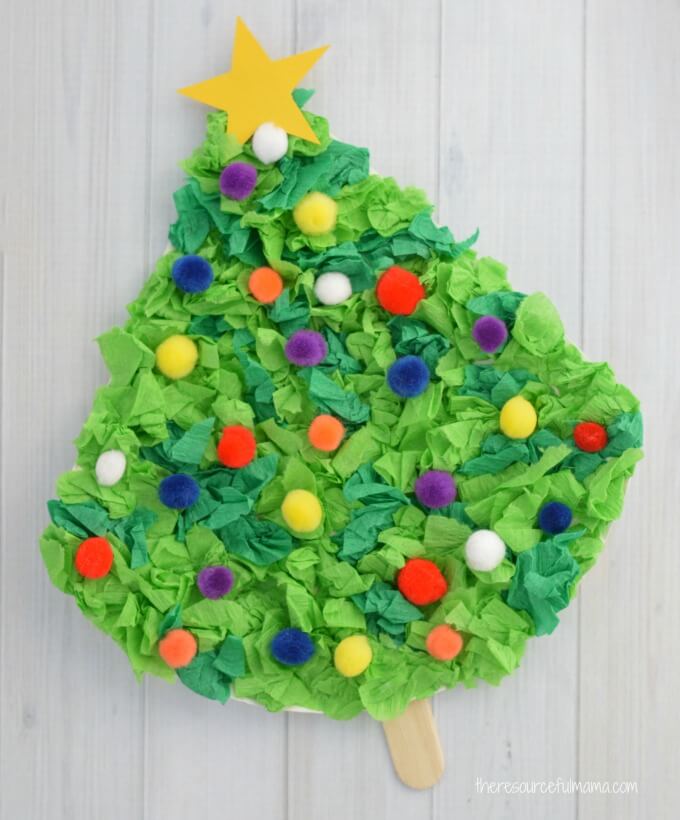 Christmas Tree Decoration Craft Idea With Crepe Paper & Pom Pom For Classroom