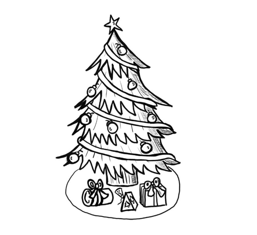 Christmas Tree Wall Pencil Drawing Idea For Kids