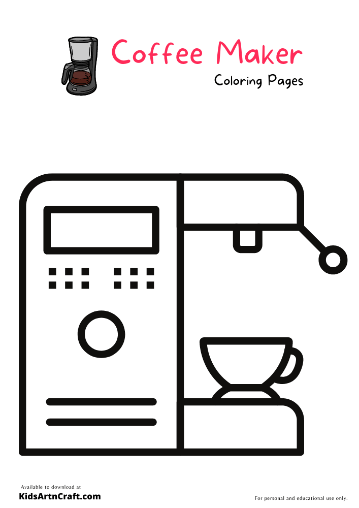 Coffee Maker Coloring Pages For Kids-Free Printable