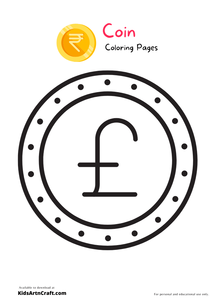 Coin Coloring Pages For Kids-Free Printable