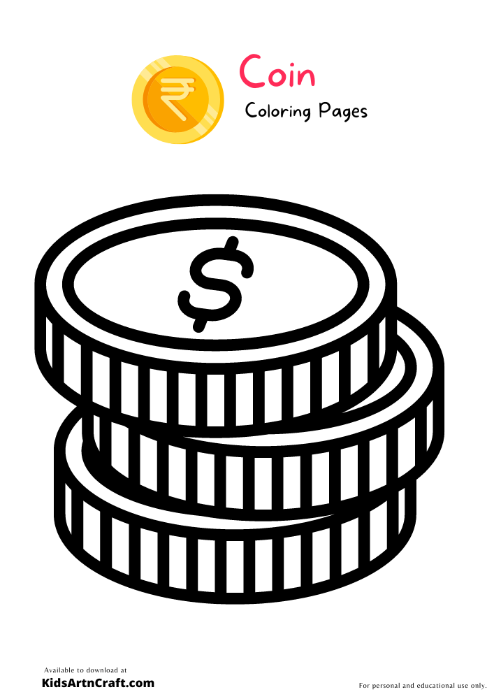Coin Coloring Pages For Kids-Free Printable