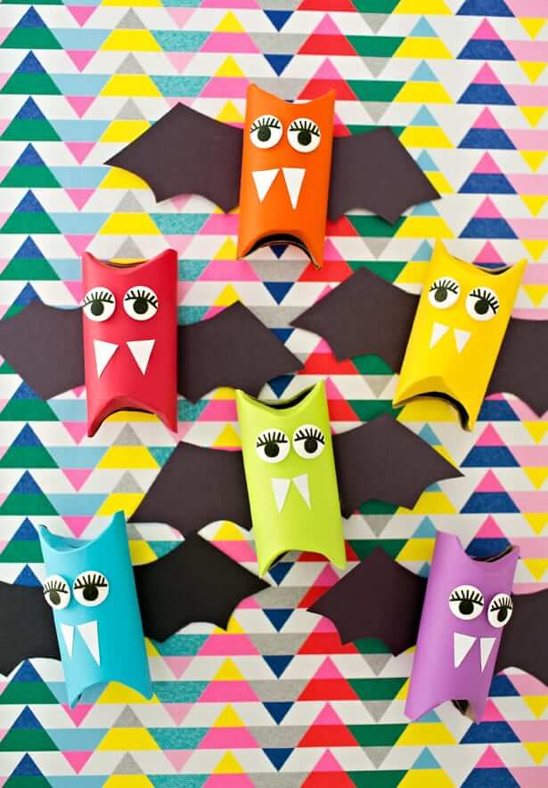 Colorful Halloween Decoration Cardboard Bat Craft Idea For Kids