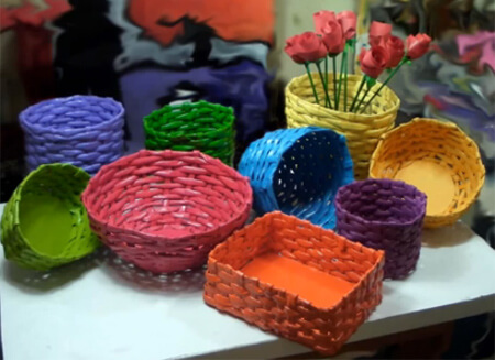 Colorful Rolled Basket Craft Idea Using Paper