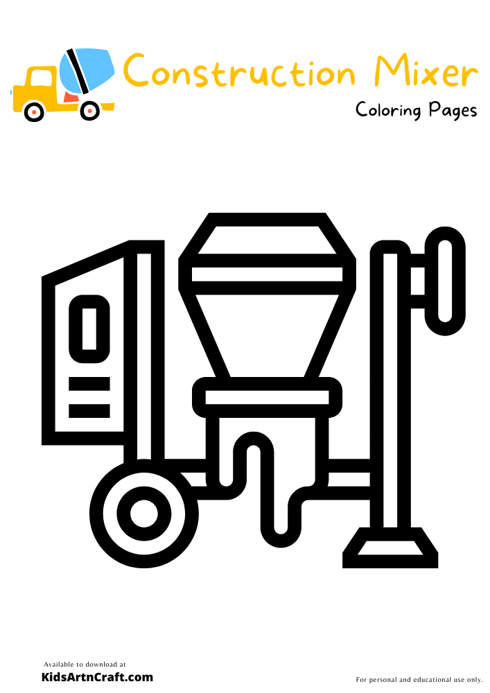Construction Mixer Coloring Pages For Kids – Free Printables