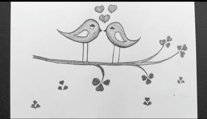 Simple Cute Love Birds - Wall Drawing Idea Using Pencil Shading For Kids