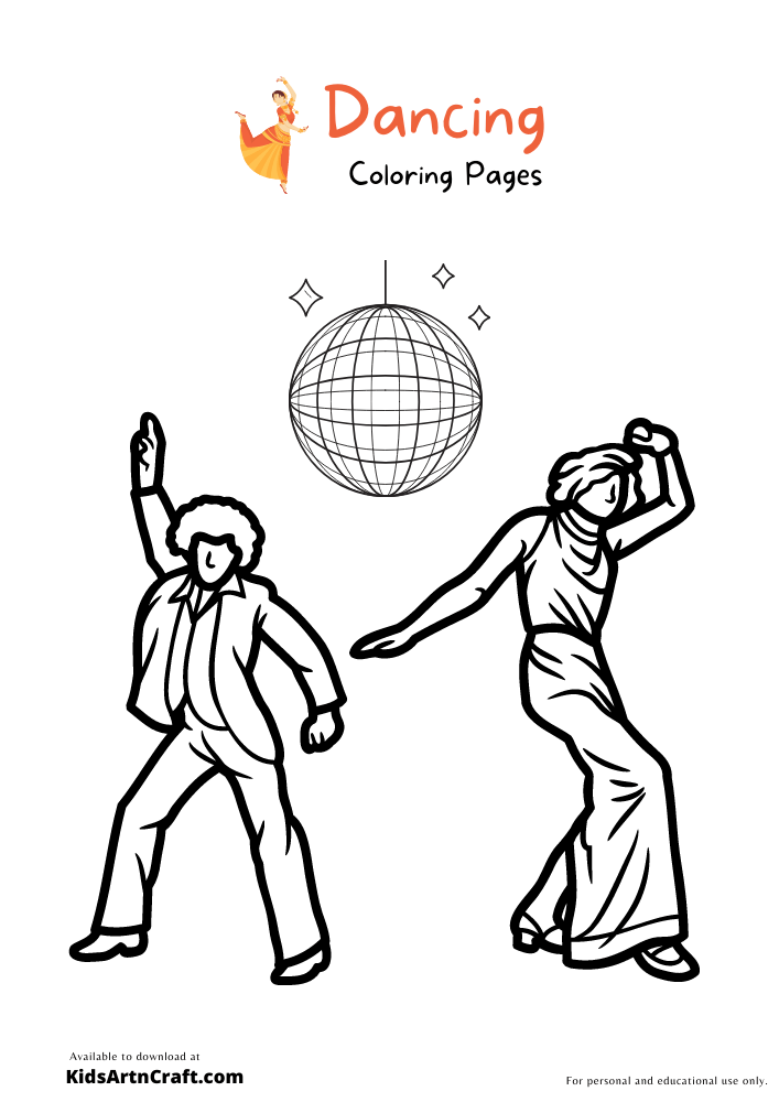 Disco Dancing Coloring Pages For Kids – Free Printables