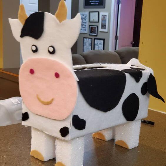 DIY Cardboard Cow Box Craft Idea For Kids