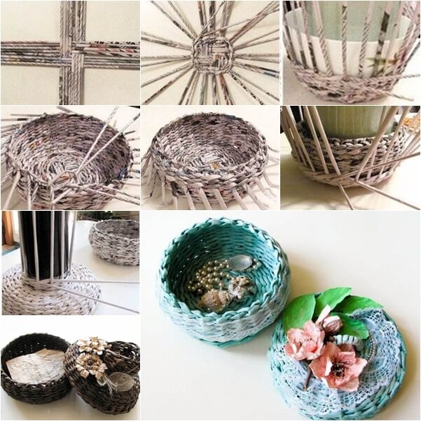 DIY Covered Newspaper Woven Basket Craft Step By Step
