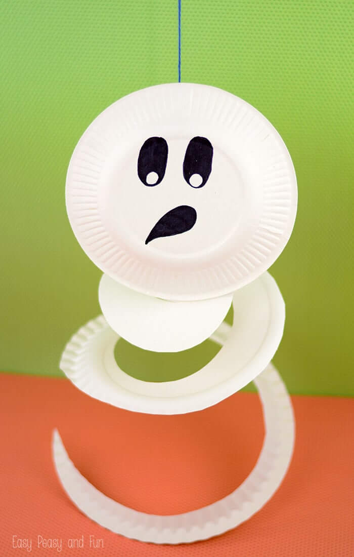 DIY Halloween Ghost Craft Using Paper Plate & Thread For Kids