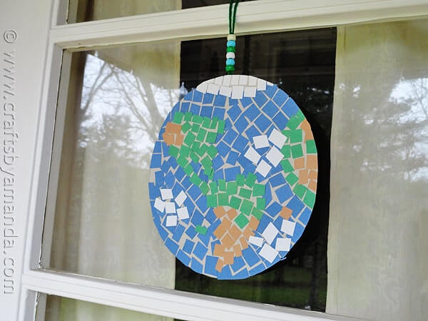 DIY Mosaic Space Day Earth Craft With Cardboard For Kids