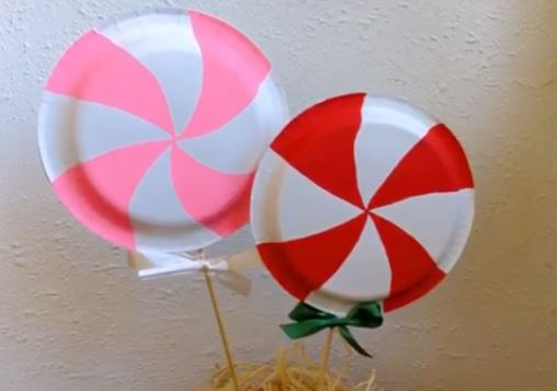 DIY Paper Plate Candy Cane Day Decor Craft Idea For Kids