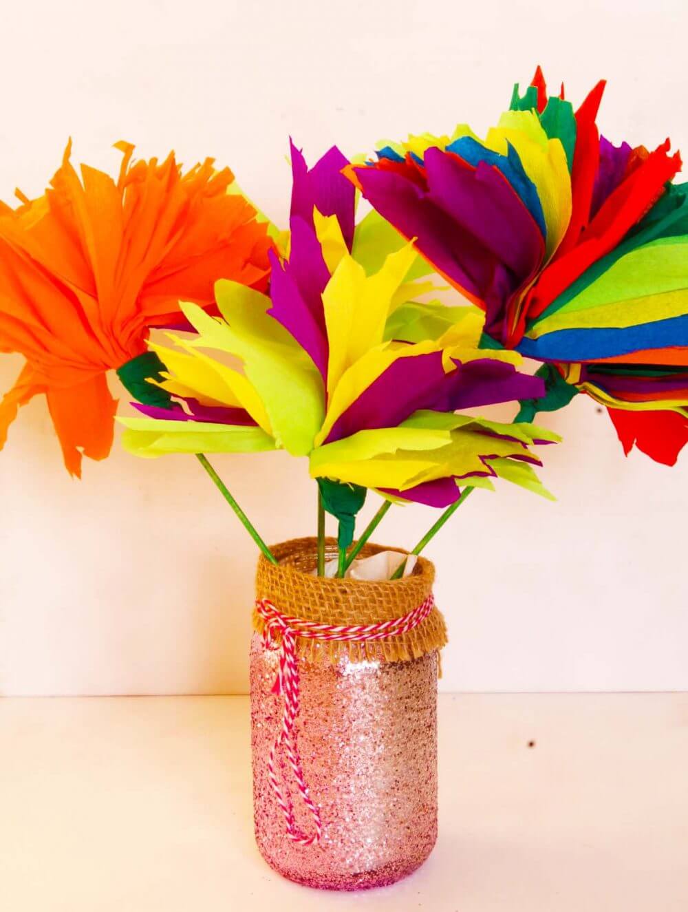 Easy & Cute Crepe Paper Flower Bouquet Craft For Kids