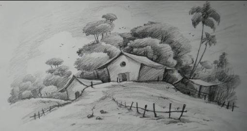 Easy & Simple Landscape Drawing & Sketching Idea With Pencil Shading