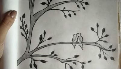 Easy Birds Wall Pencil Drawing Idea On Tree