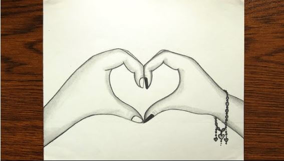 Easy Heart Shape Pencil Drawing Idea With Hands For Wall