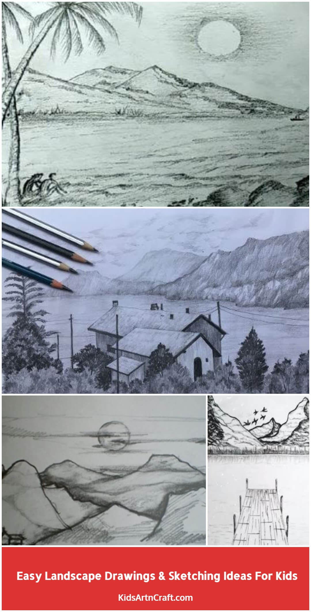 Draw a simple Landscape - Easy Pencil Sketch - YouTube